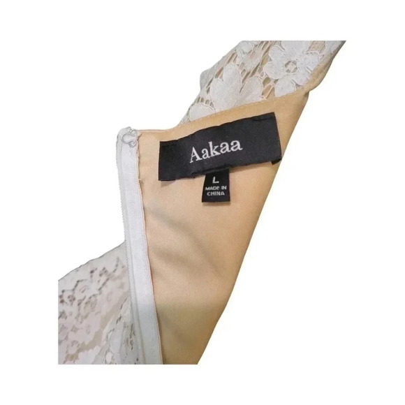 Aakaa Lace Mini‎ Dress Size Large Off White Fitted Ruffle Strap Party - Picture 4 of 4